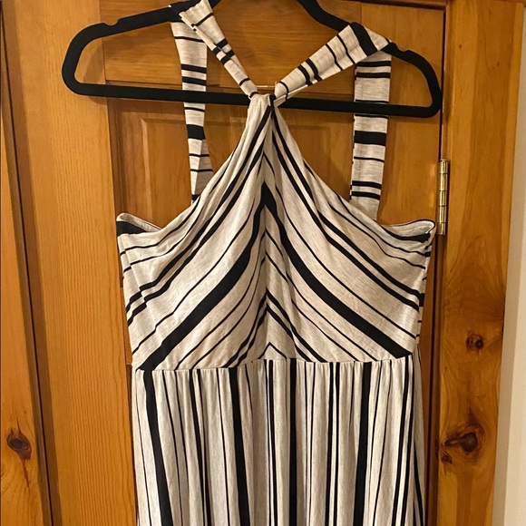 SOMA Chicos Halter Maxi Stripe DRESS Shelf Bra Black White Sz XL - Picture 3 of 14
